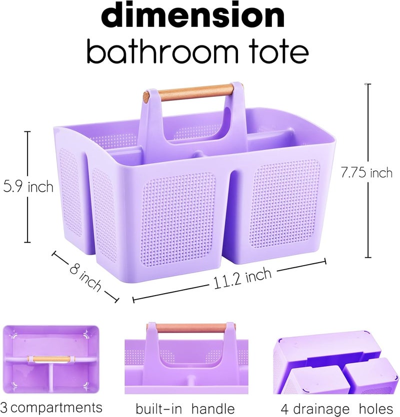 A-Link Portable Shower Caddy Basket with Compartments, Plastic Divided Cleaning Caddy Organizer Storage Tote with Handle for Bathroom, College, Dorm Room Essentials - Purple - Image 2